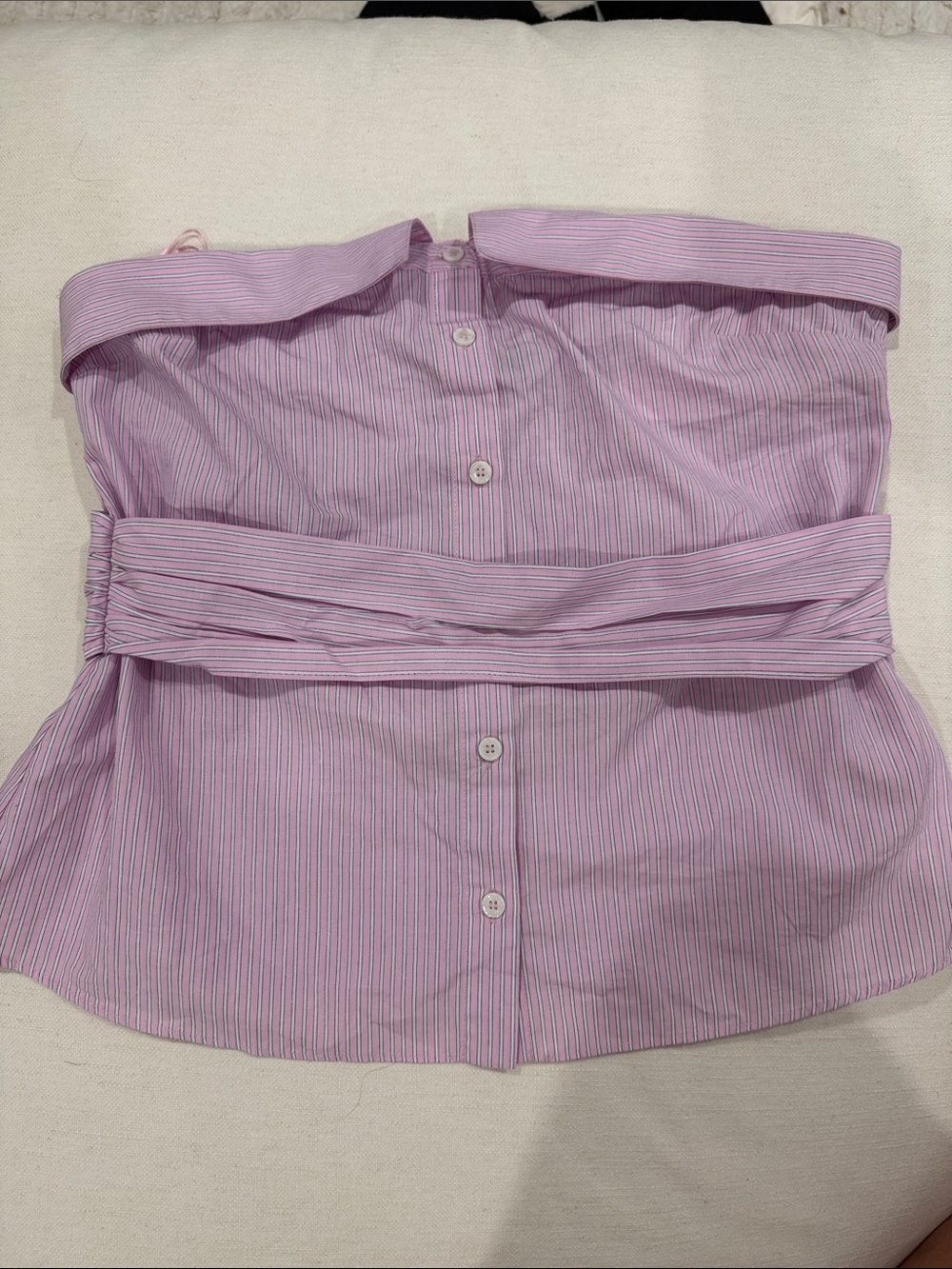 Zara Lavender Pinstripe Off-Shoulder Top with Waist Sash